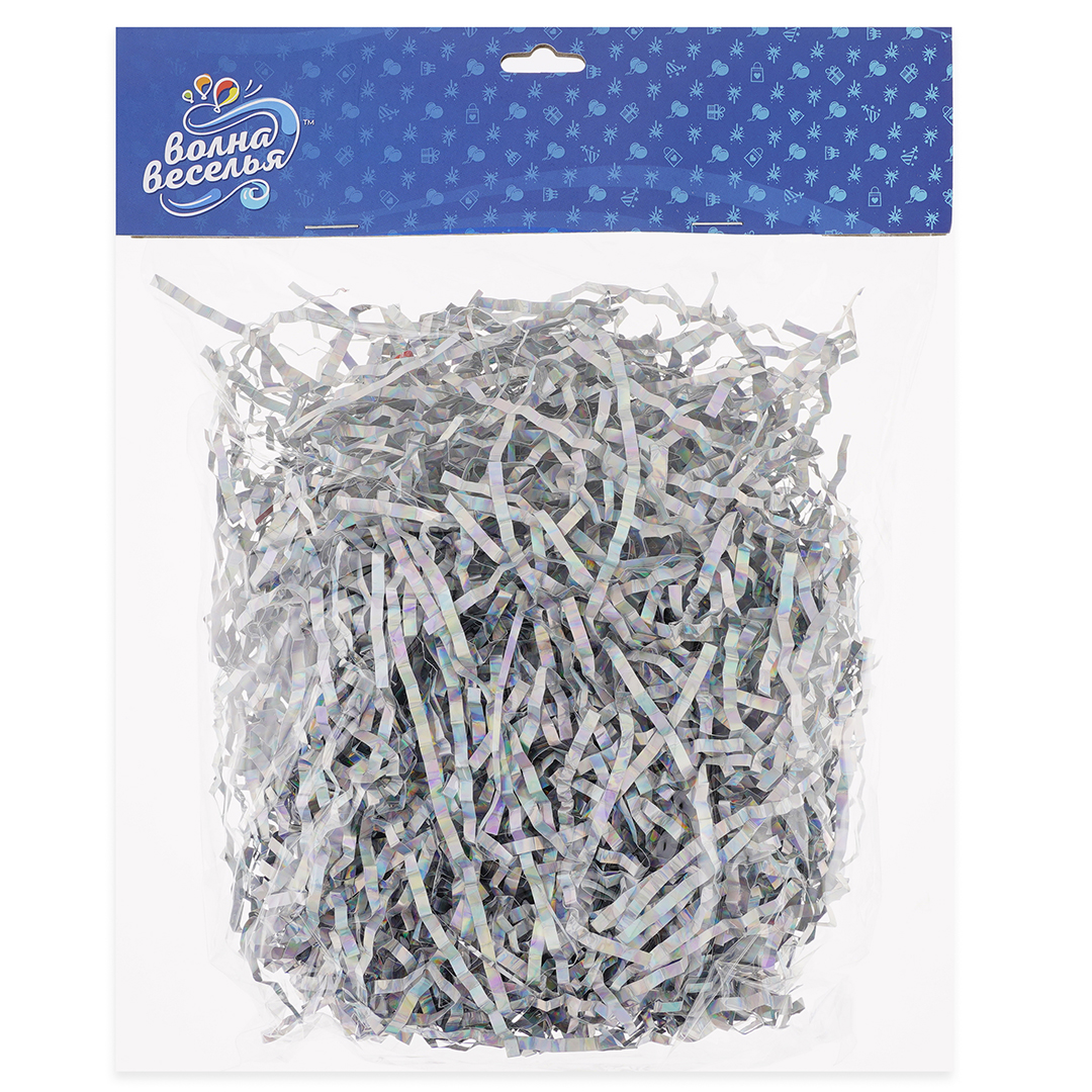 Наполнитель для коробок, Подарочная Классика, ПП, Серебро, Голография, 50 г.
