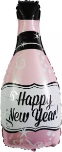 Шар (33''/84 см) Фигура, Бутылка Шампанское, С Новым Годом!, Розовый, 1 шт.