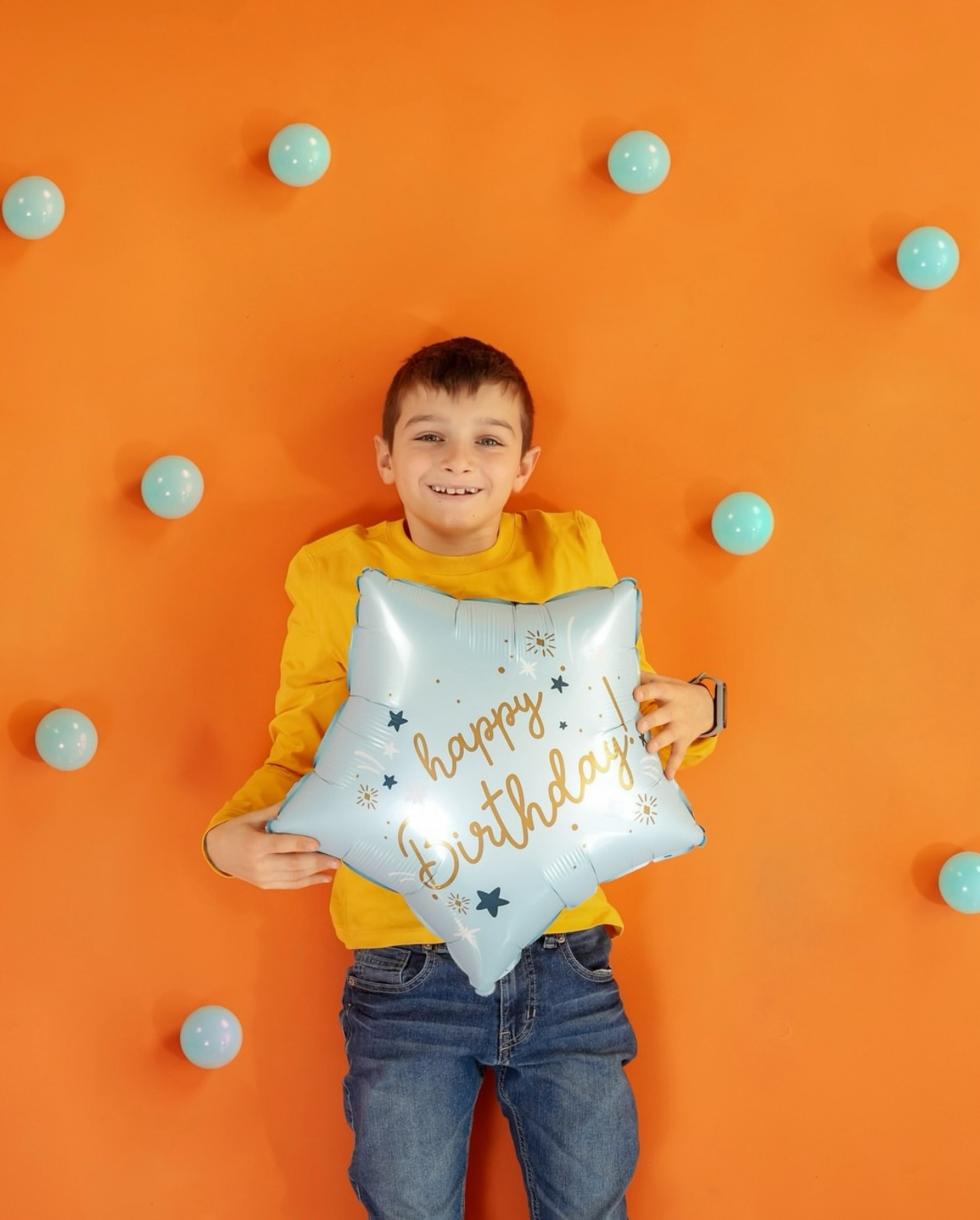 Шар (18''/46 см) Звезда, С Днем Рождения, Голубой, 1 шт.