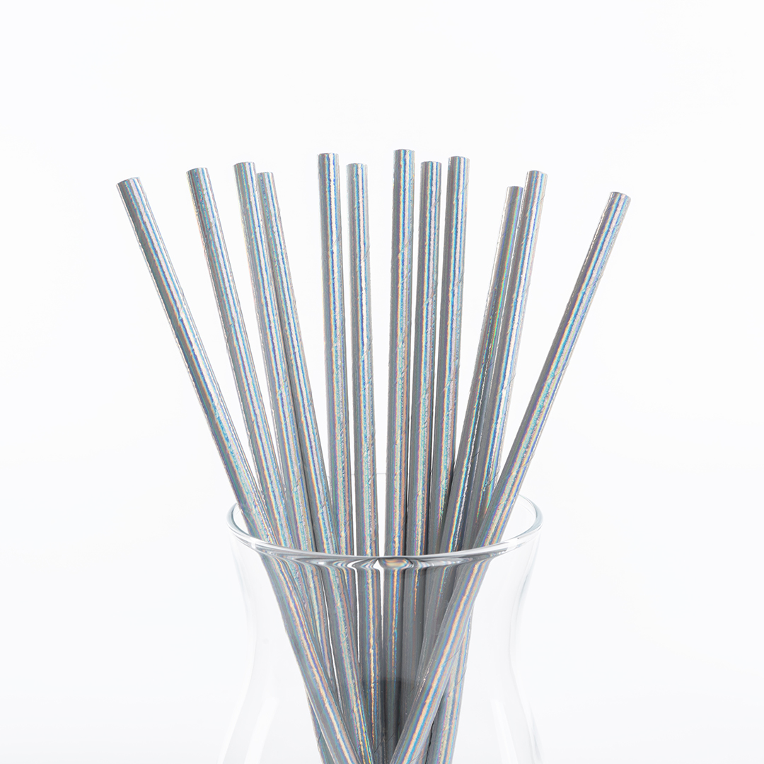Трубочки для коктейлей, Серебро, Голография, 12 шт. в упак. 
