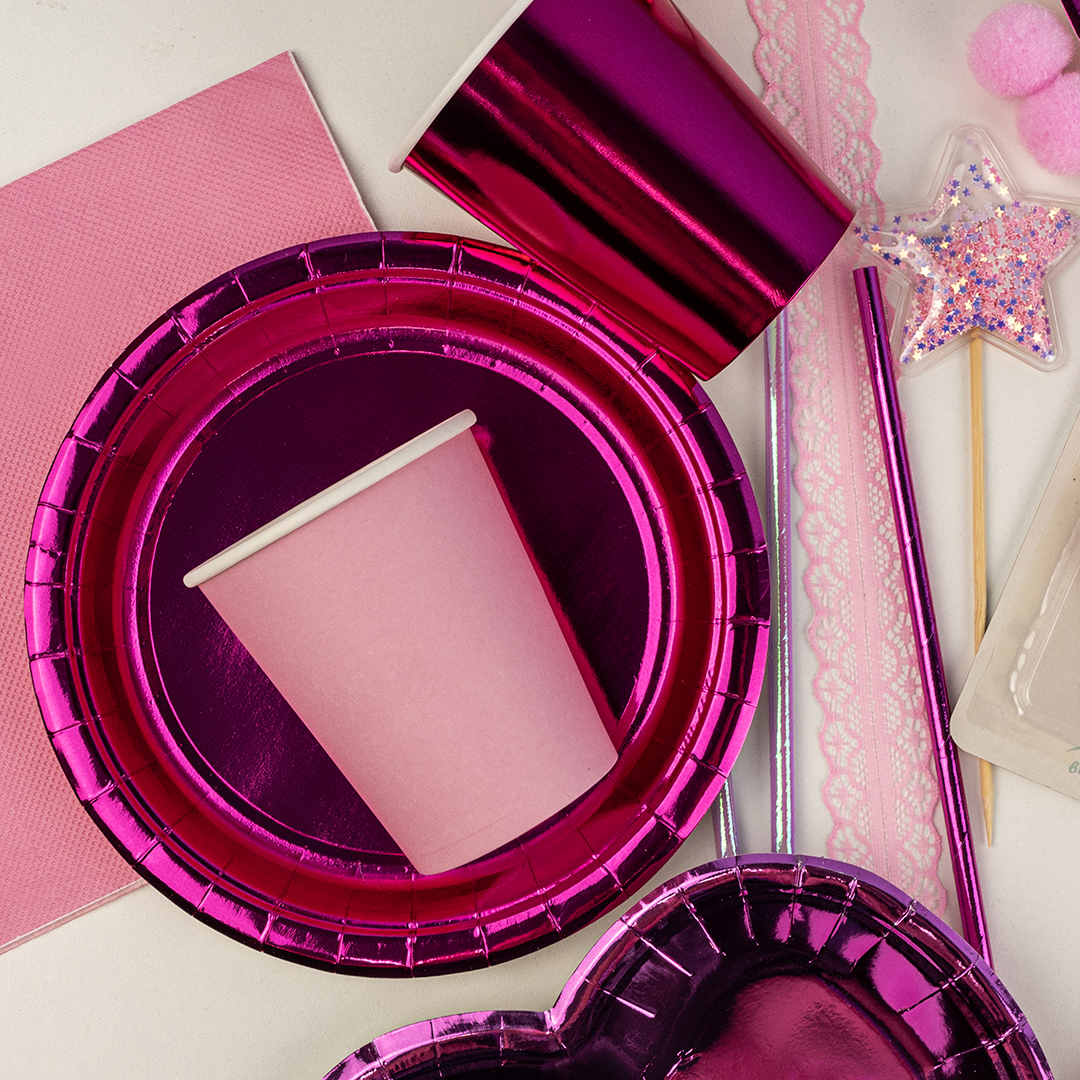 Тарелки (7''/18 см) Фуксия, Металлик, 6 шт.