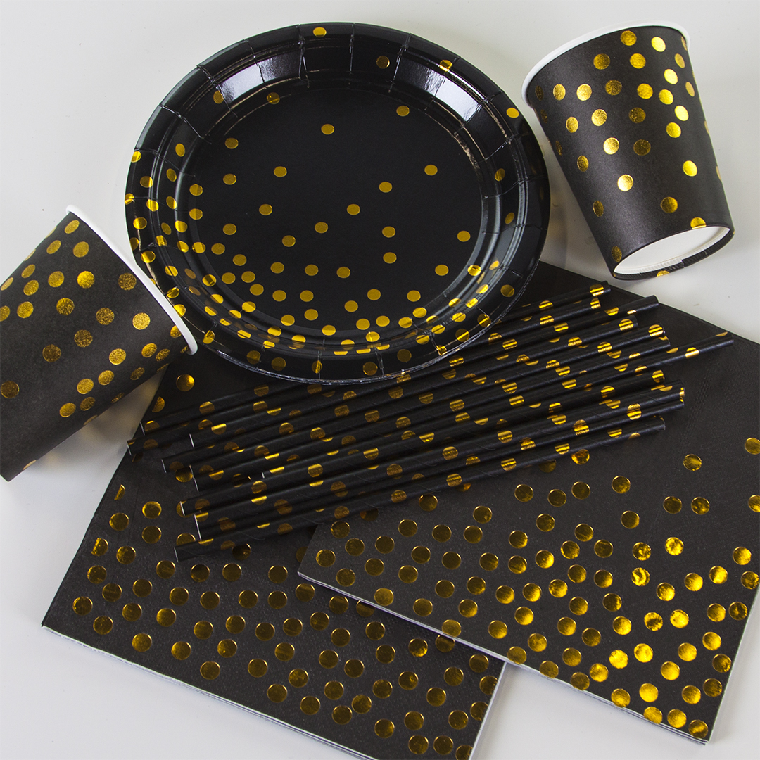 Сервировочные салфетки, Конфетти, Черный/Золото, Металлик, 33*33 см, 12 шт.