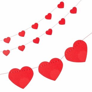 Гирлянда-подвеска Сердце, Мини, Красный, с блестками, 200 см, 5 см*18 шт, 1 упак.