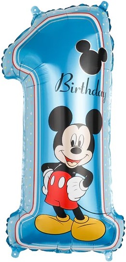 Шар (30''/76 см) Цифра, 1 Микки Маус, Голубой, 1 шт.