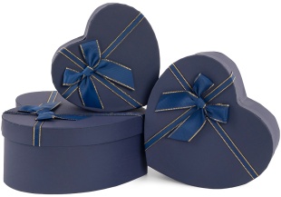 Набор коробок Сердце, с бантом, Королевский синий, 22*20*9 см, 3 шт. в упак. 