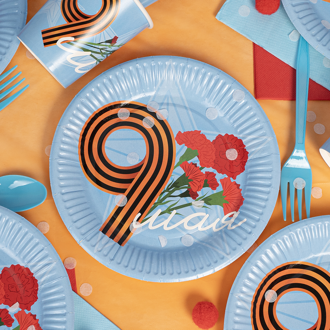 Тарелки (7''/18 см) 9 Мая, Голубой, 6 шт.