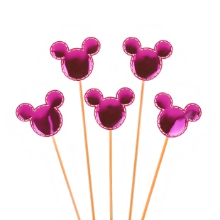 Пики Топперы, Мышки, Фуксия, Металлик, 12 см, 5 шт.