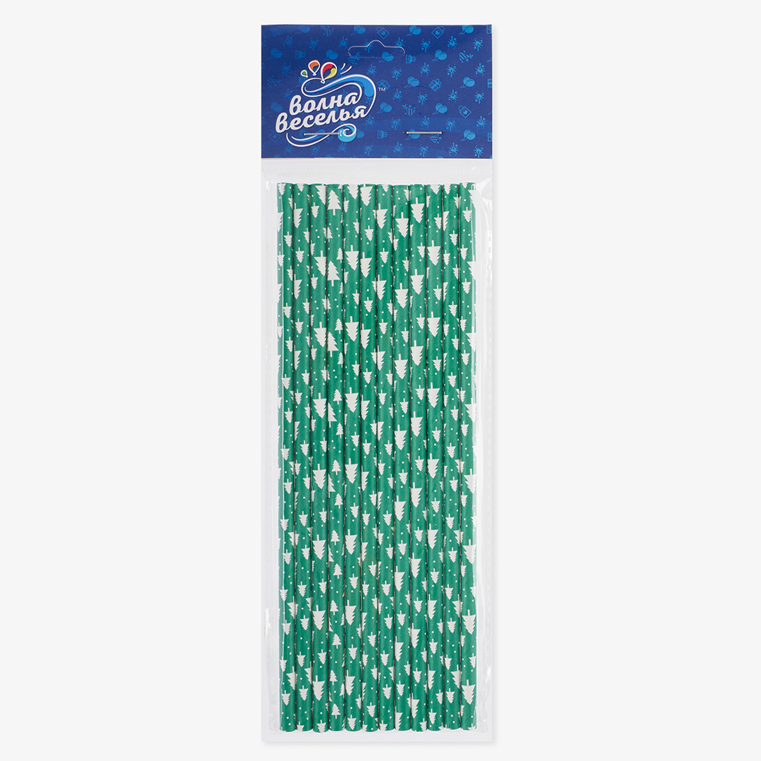 Трубочки для коктейлей, Елочки, Зеленый/Белый, 12 шт. в упак. 