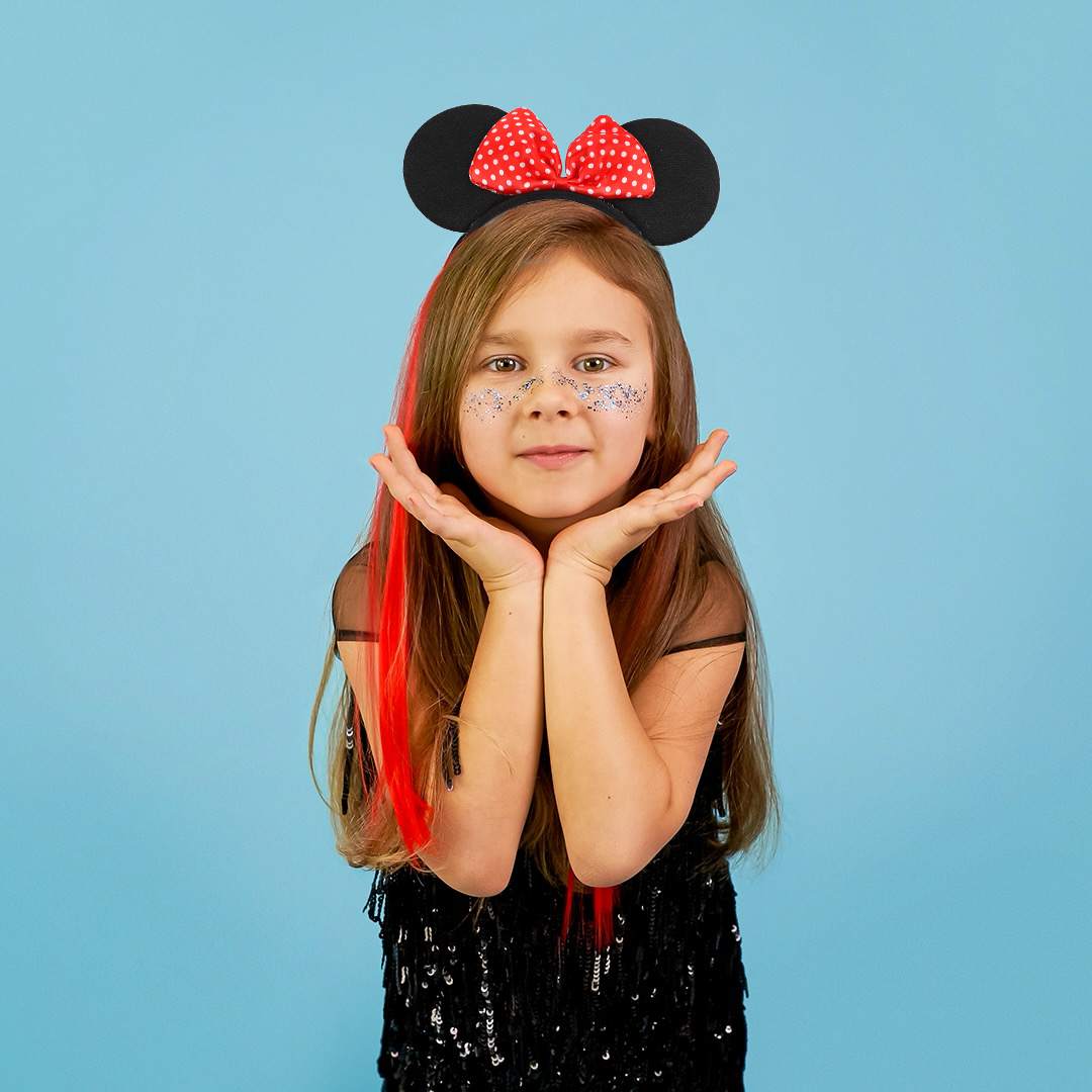 Ободок Мышка с красным бантиком, маленькие точки, Черный, 1 шт. 