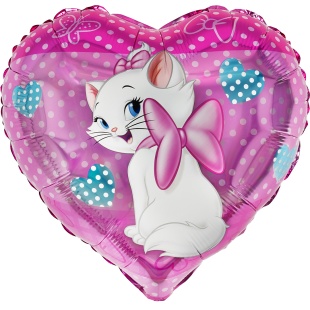 Шар (18''/46 см) Сердце, Кошечка Мари, 1 шт. в уп. (цв.этик.)