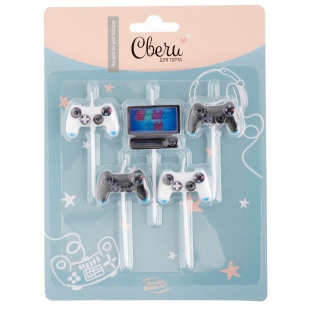 Набор свечей Фигура, Геймпад, Игра начинается, 3*2 + 4 см, 5 шт. с держат.