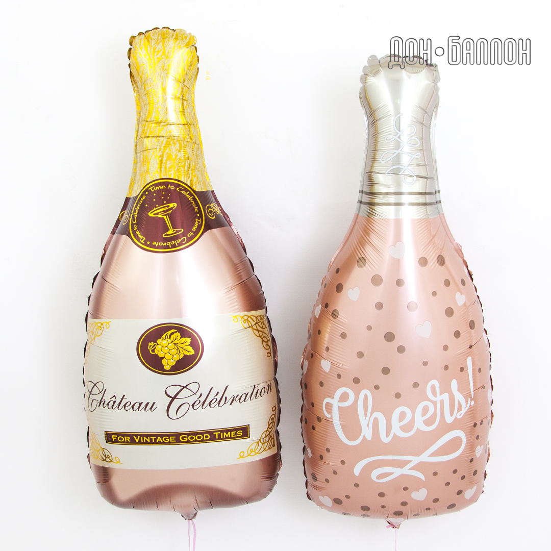 Шар (35''/89 см) Фигура, Бутылка, Шампанское, Конфетти сердец, Розовое Золото, 1 шт. в уп.