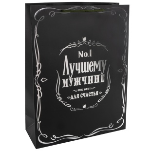 Пакет подарочный, 210гр, Лучшему Мужчине, Черный, Металлик, 23*18*10 см, 1 шт.