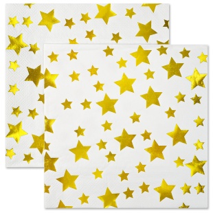 Сервировочные салфетки, Звезды Микс, Белый/Золото, Металлик, 33*33 см, 12 шт.