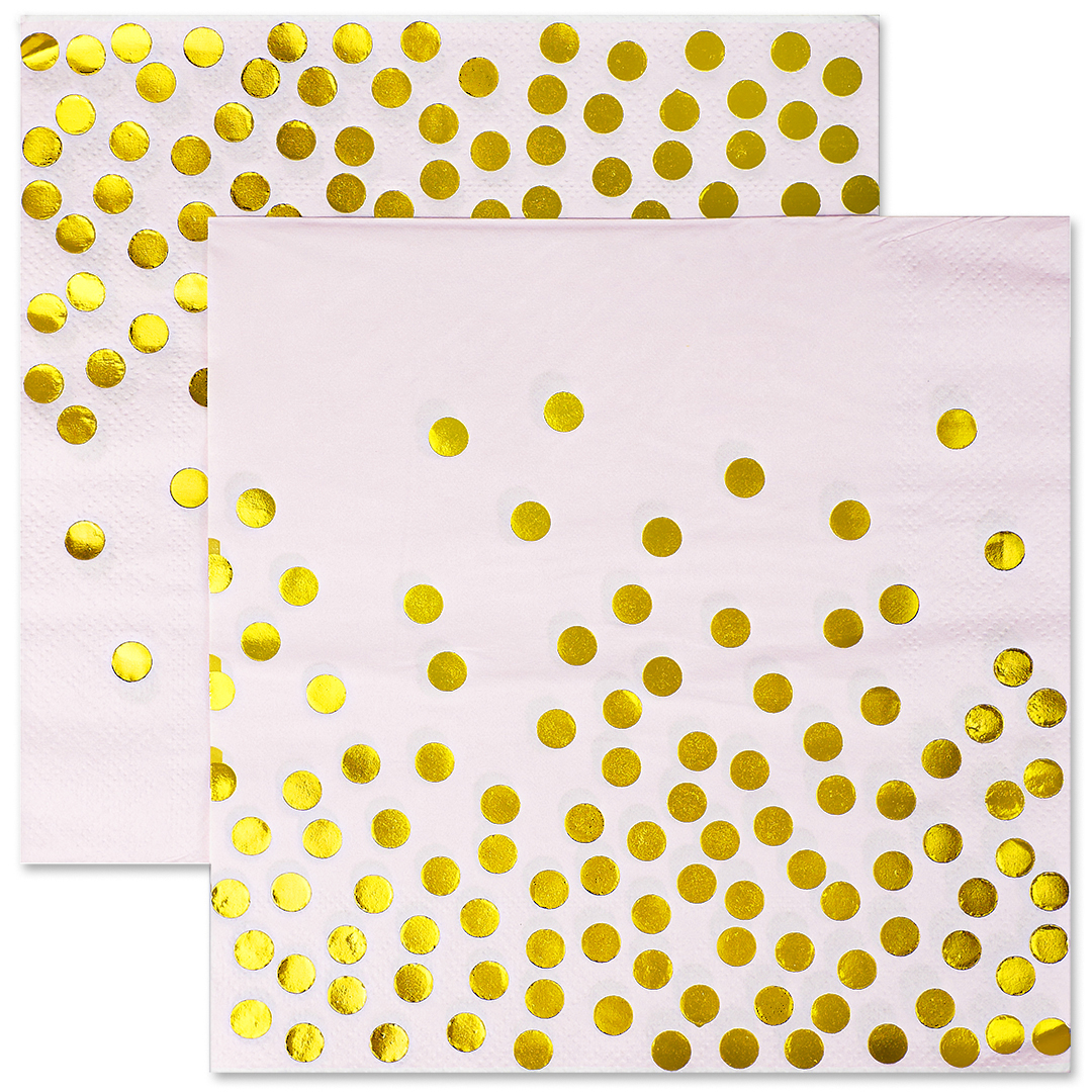 Сервировочные салфетки, Конфетти, Розовый/Золото, Металлик, 33*33 см, 12 шт.