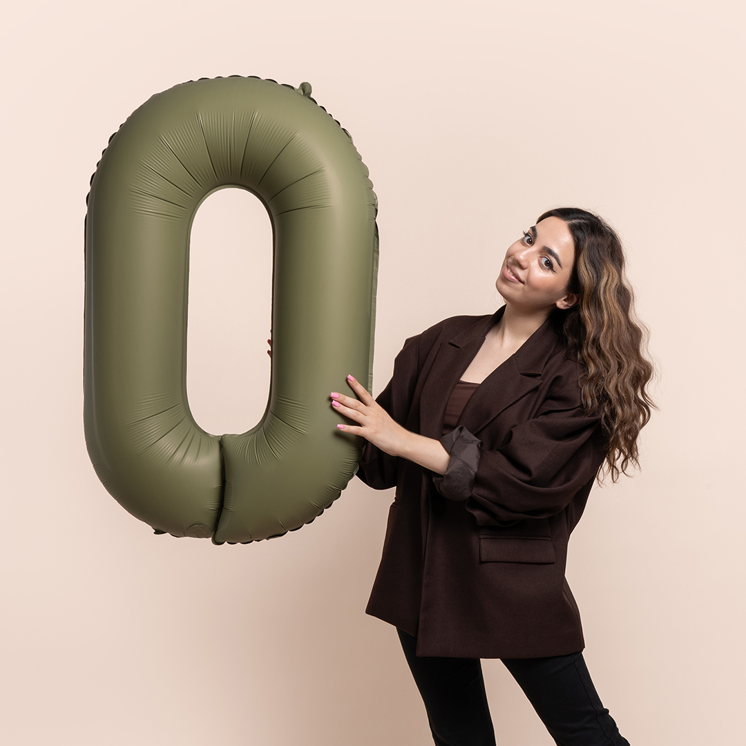 Шар (40''/102 см) Цифра, 0 Slim, Оливковый, Матовый, 1 шт.
