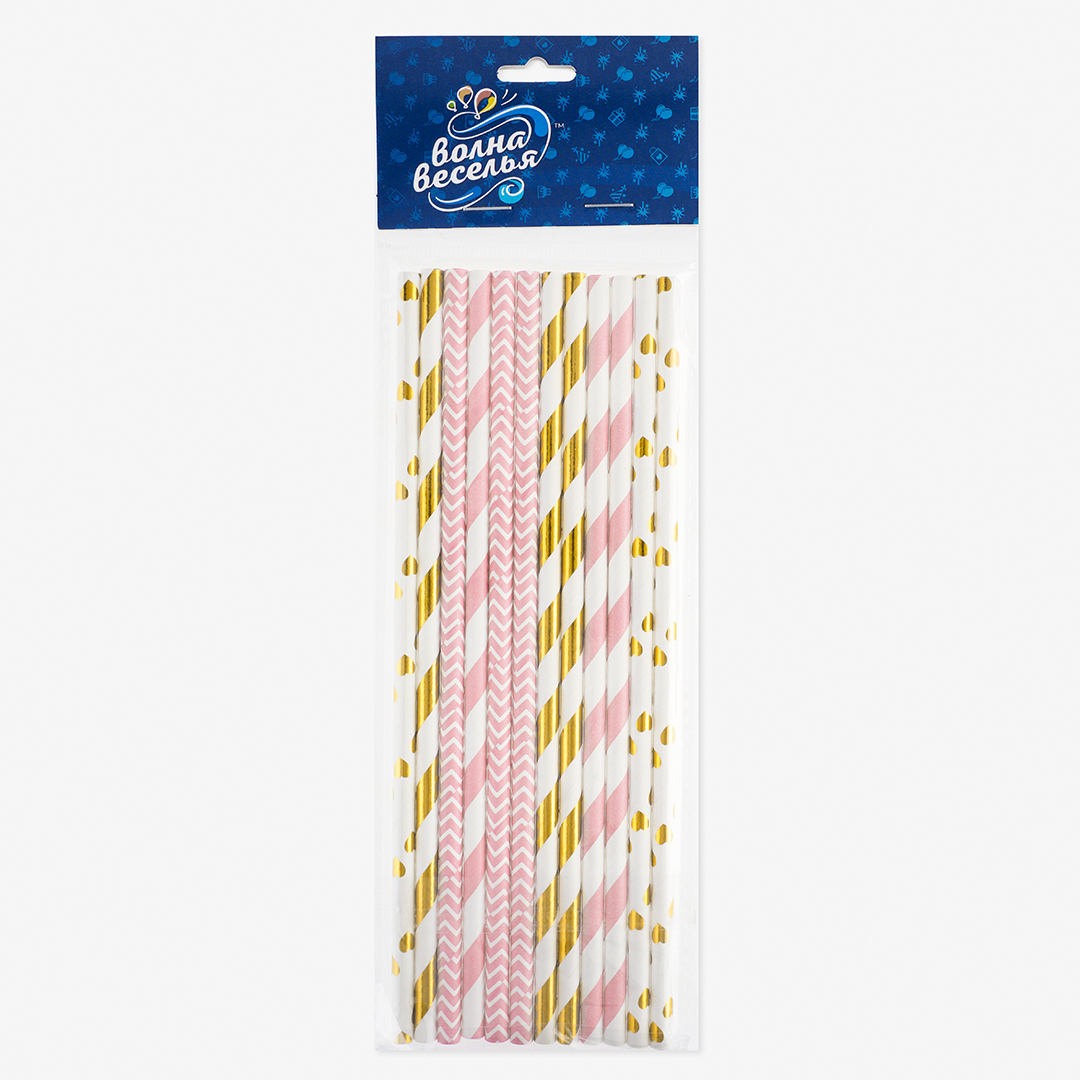 Трубочки для коктейлей, Розовый микс, Металлик, 12 шт. в упак. 