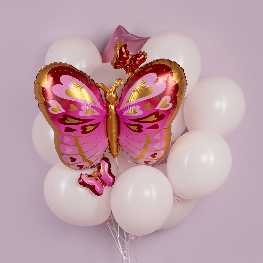 Шар (29''/74 см) Фигура, Бабочки, Розовый, 1 шт. в уп.
