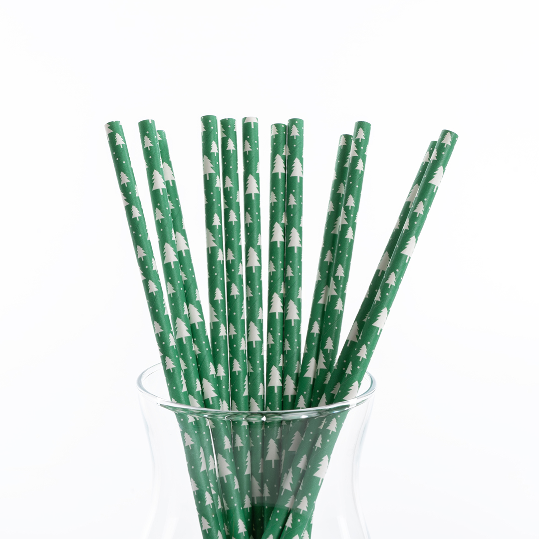 Трубочки для коктейлей, Елочки, Зеленый/Белый, 12 шт. в упак. 