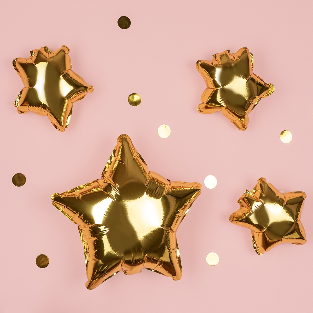 Шар (4''/10 см) Микро-звезда, Золото, 1 шт.