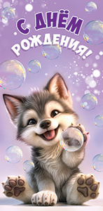 Конверты для денег, С Днем Рождения! (щенок хаски), 10 шт.
