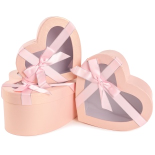Набор коробок Сердце, с окошком и бантом, Розовый, 26*23*12 см, 3 шт. в упак. 