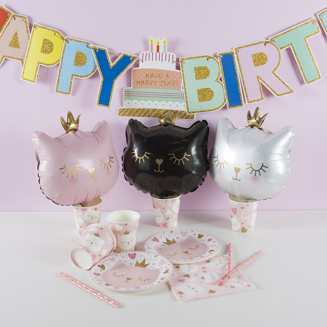 Шар (14''/36 см) Мини-фигура, Котенок Принцесса, Белый, 1 шт.