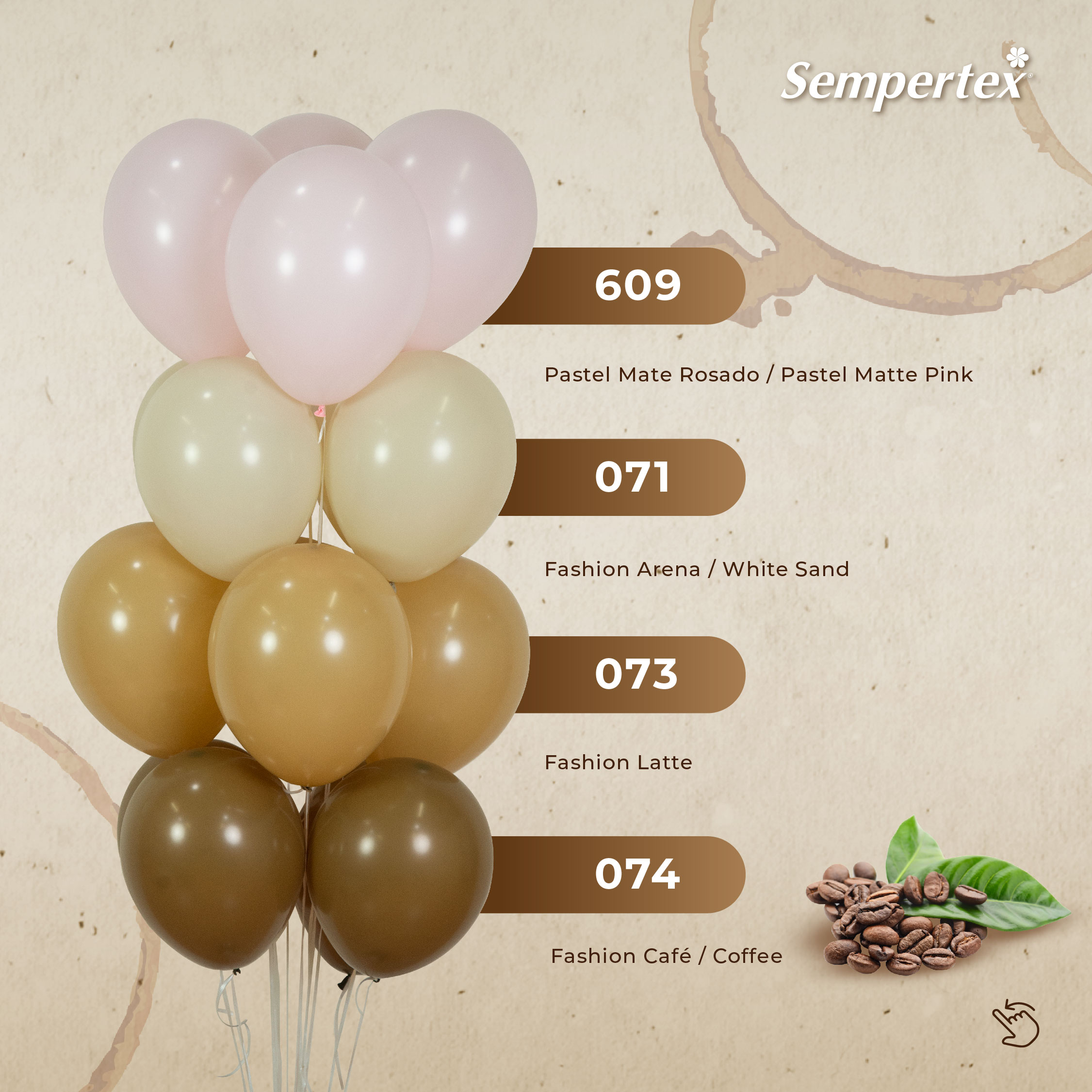 Шар (12''/30 см), Кофе Латте (073), пастель, 12 шт.