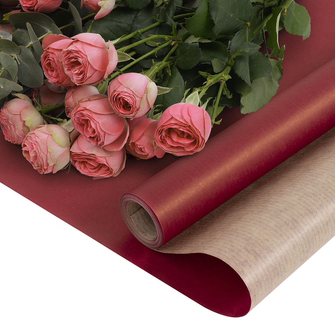 Упаковочная бумага, Крафт 40гр (0,68*10 м) Красный, 1 шт.