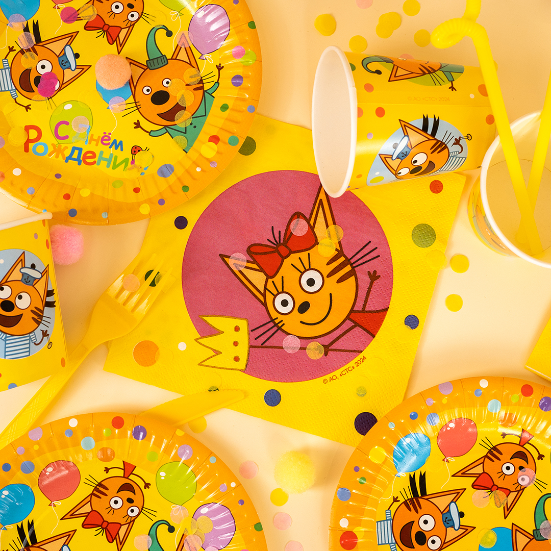 Сервировочные салфетки, Три Кота, Яркий праздник, 33*33 см, 20 шт.