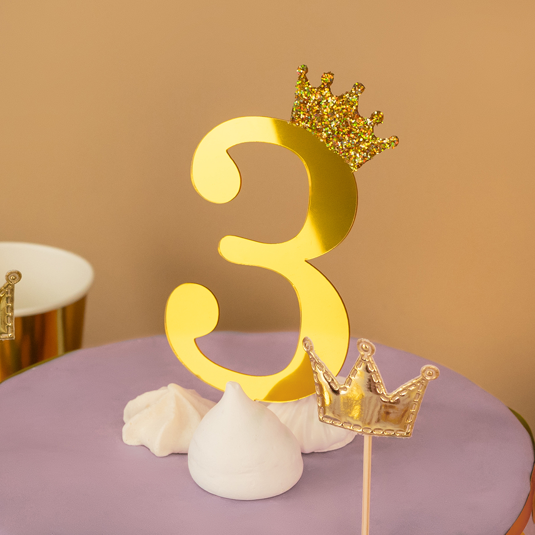Пики Топперы, Короны, Золото, Металлик, 12 см, 5 шт.