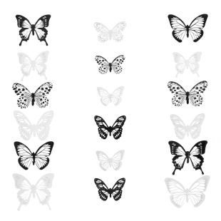 Наклейки Элегантные бабочки, Черный/Белый, с блестками, 5-7 см*18 шт, 1 упак.