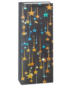 Пакет подарочный для вина, 210гр, Сверкающий праздник, Дизайн №3, с блестками, 36*12*9 см, 1 шт.