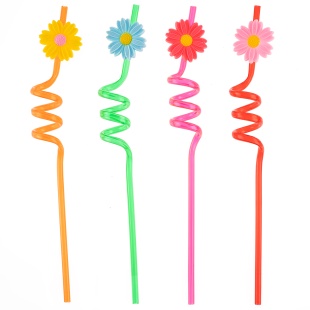 Трубочки для коктейлей (пластик), Цветочки, Ассорти, 4 шт. в упак. 