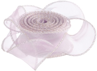 Лента декоративная (4 см*9,14 м) Органза с леской, Золотая кайма, Сиреневый, 1 шт.