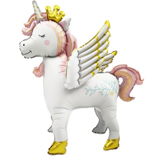 Шар (26''/66 см) Фигура 3D, Крылатый единорог, Розовый, Сатин, 1 шт. в уп.