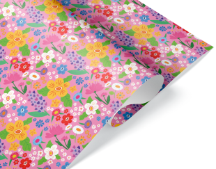 Упаковочная бумага 80гр (0,7*1 м) Яркие цветы, Розовый, 10 шт.