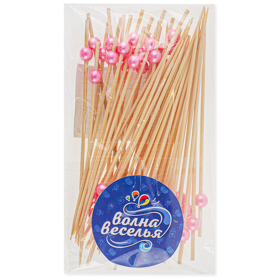 Пики Топперы, с бусинами, Розовый, 12 см, 50 шт.