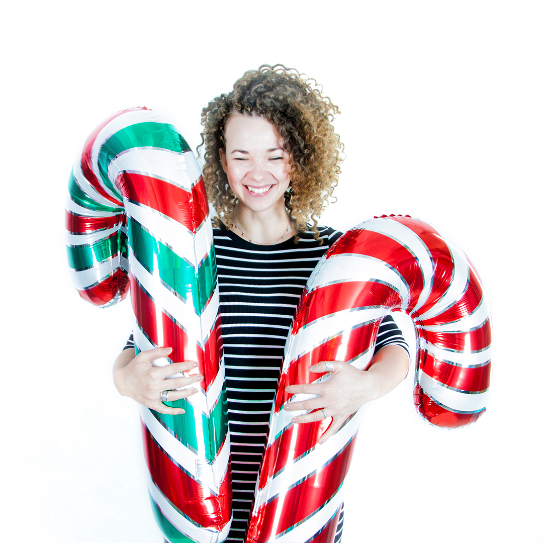 Шар (39''/99 см) Фигура, Леденец трость, Красный, 1 шт.