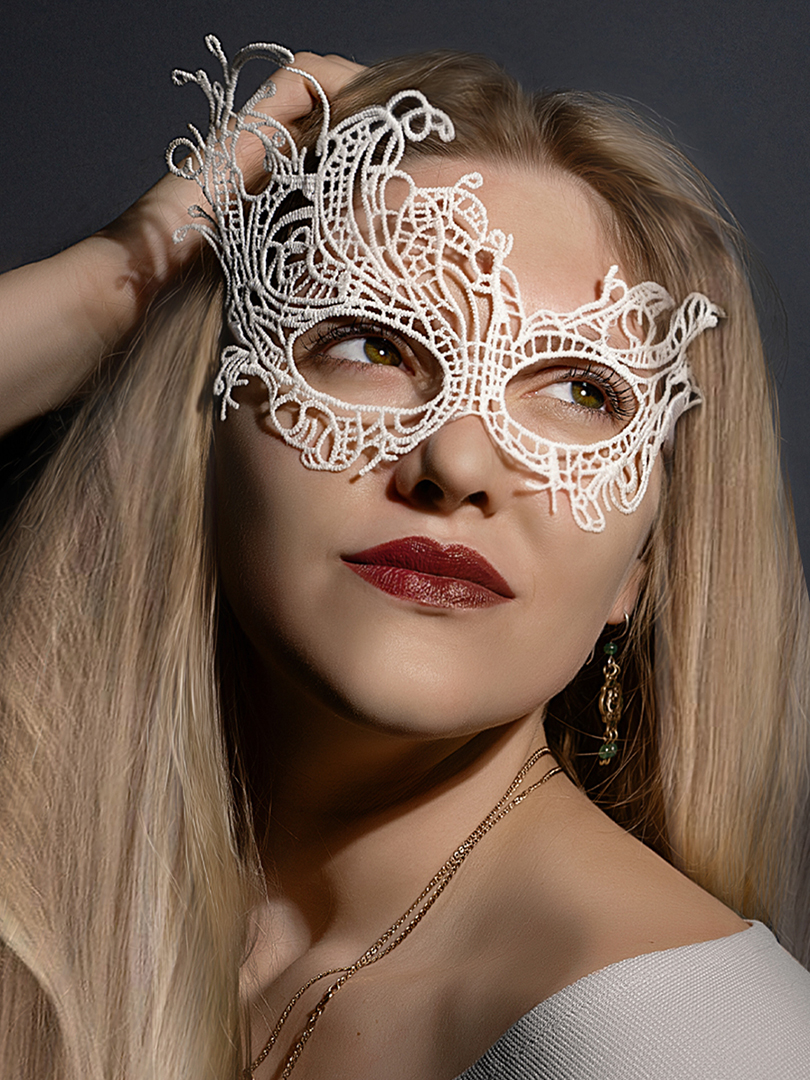 Маска кружевная, фигурная, Венеция, Белый, 16*24 см, 1 шт. 