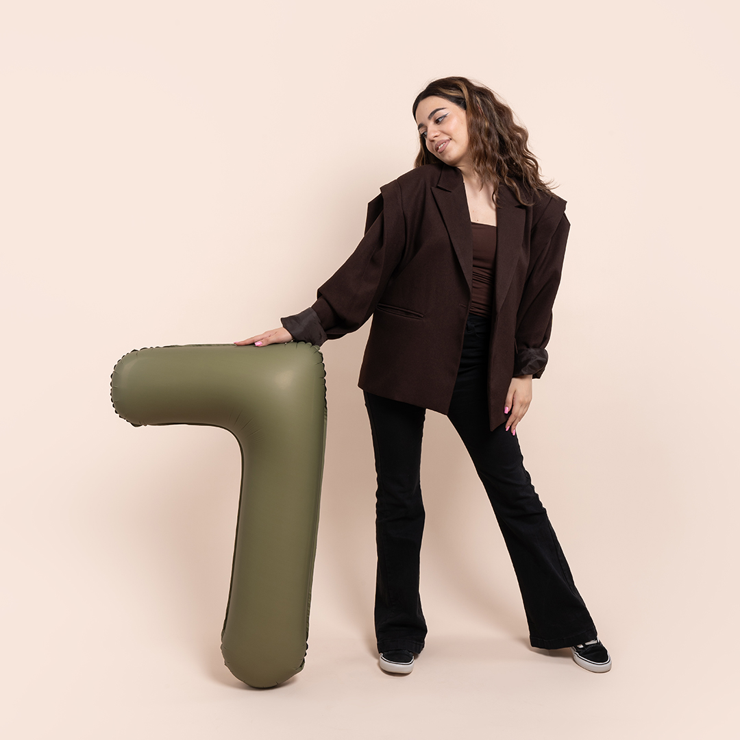 Шар (40''/102 см) Цифра, 7 Slim, Оливковый, Матовый, 1 шт.