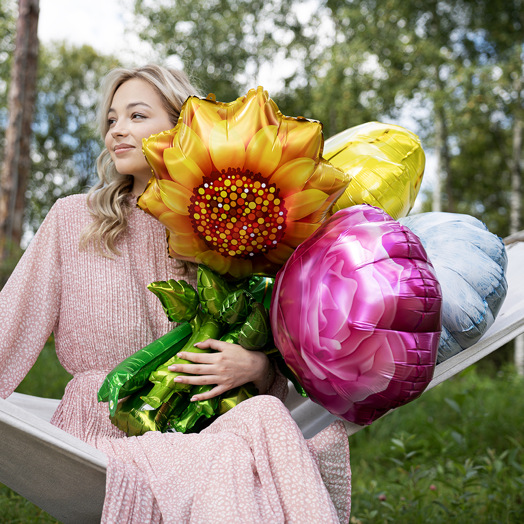 Шар (32''/81 см) Цветок, Роза, Розовый, 1 шт. в уп.