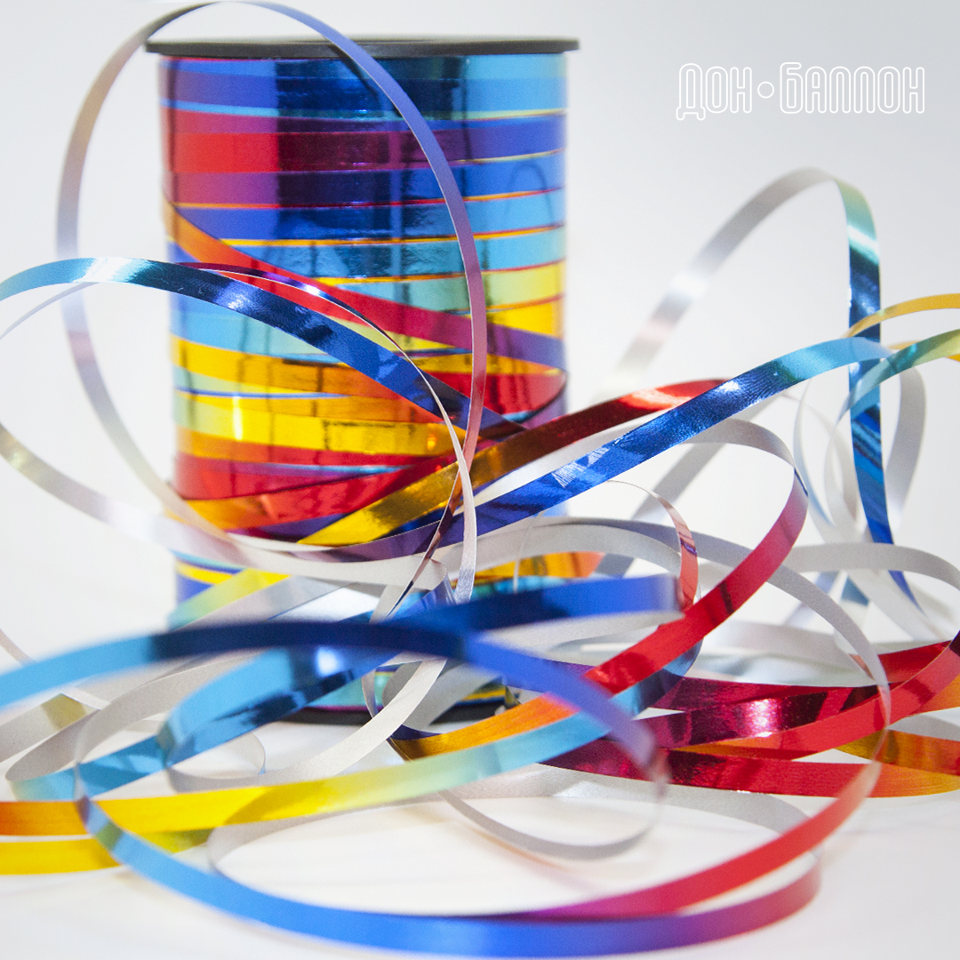 Лента полипропиленовая (0,5 см*250 м) Радужный, Металлик, 1 шт.