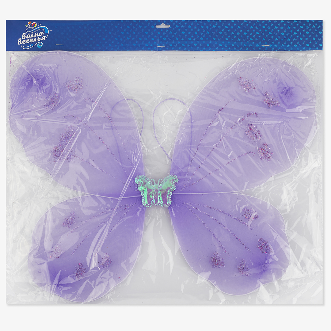 Крылья, Бабочка, Сиреневый, с блестками, 48*37 см, 1 шт. 