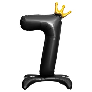 Шар (32''/81 см) Цифра на подставке, 7 Золотая корона, Черный, 1 шт. в уп.