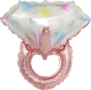 Шар с клапаном (17''/43 см) Мини-фигура, Кольцо с бриллиантом, Розовое Золото, 1 шт.
