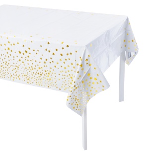 Скатерть одноразовая, Звезды Микс, Белый/Золото, Металлик, 137*183 см, 1 шт.