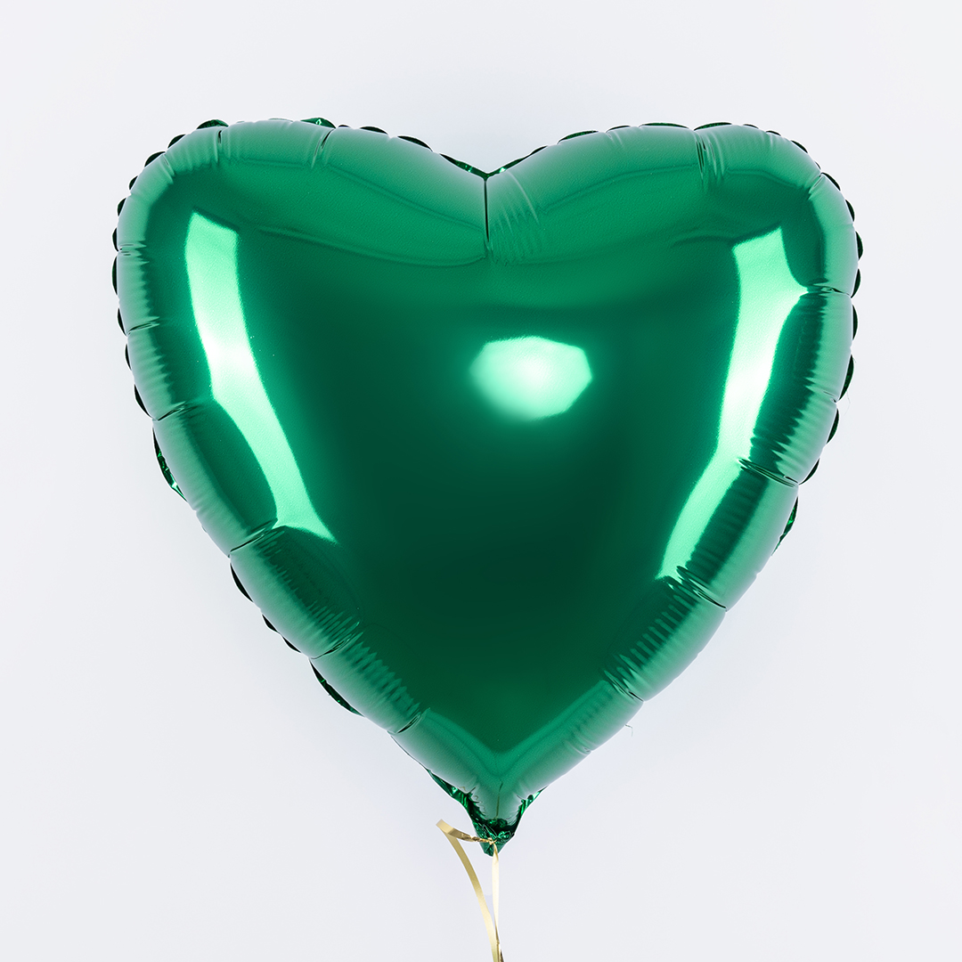 Шар (18''/46 см) Сердце, Зеленый, Сатин, 1 шт.