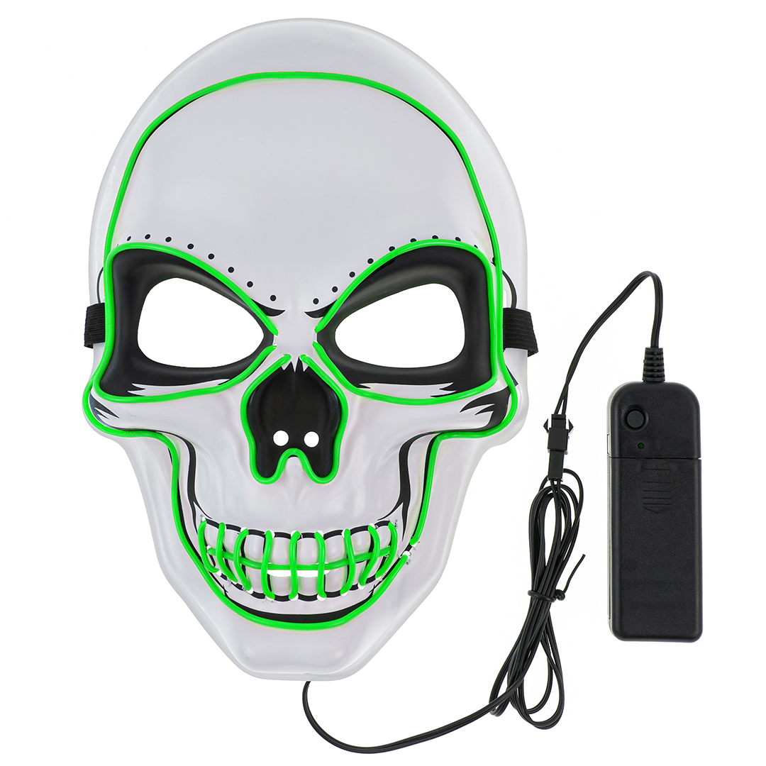 Карнавальная маска, Светодиодный череп, Зеленый, 16*23 см, 1 шт. 