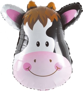 Шар с клапаном (16''/41 см) Мини-фигура, Голова, Милая Корова, 5 шт. в уп. (цв.этик.)